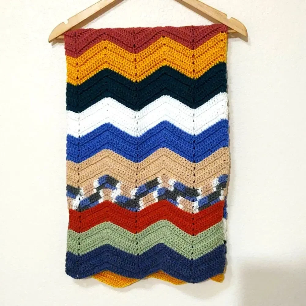 Handmade chevron crochet small afghan throw granny blanket multicolor